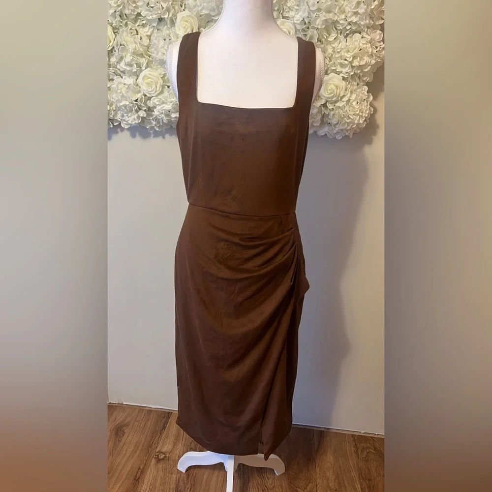 Steve Madden Chocolate Faux Suede Brown Sleeveless Midi Dress